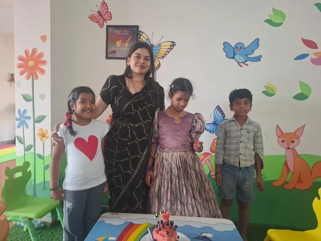 Cheerful activity room decorated with butterflies and flowers